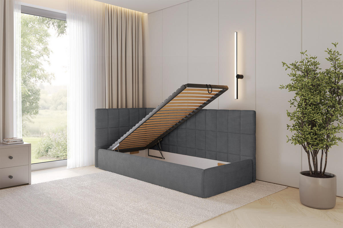 EINZELLBETT Jugendbett mit Bettkasten, Rechts - TULY 100x200 Dunkelgrau - Schieferfarben, Holzwerkstoff/Textil (100/200cm) - ALTDECOR