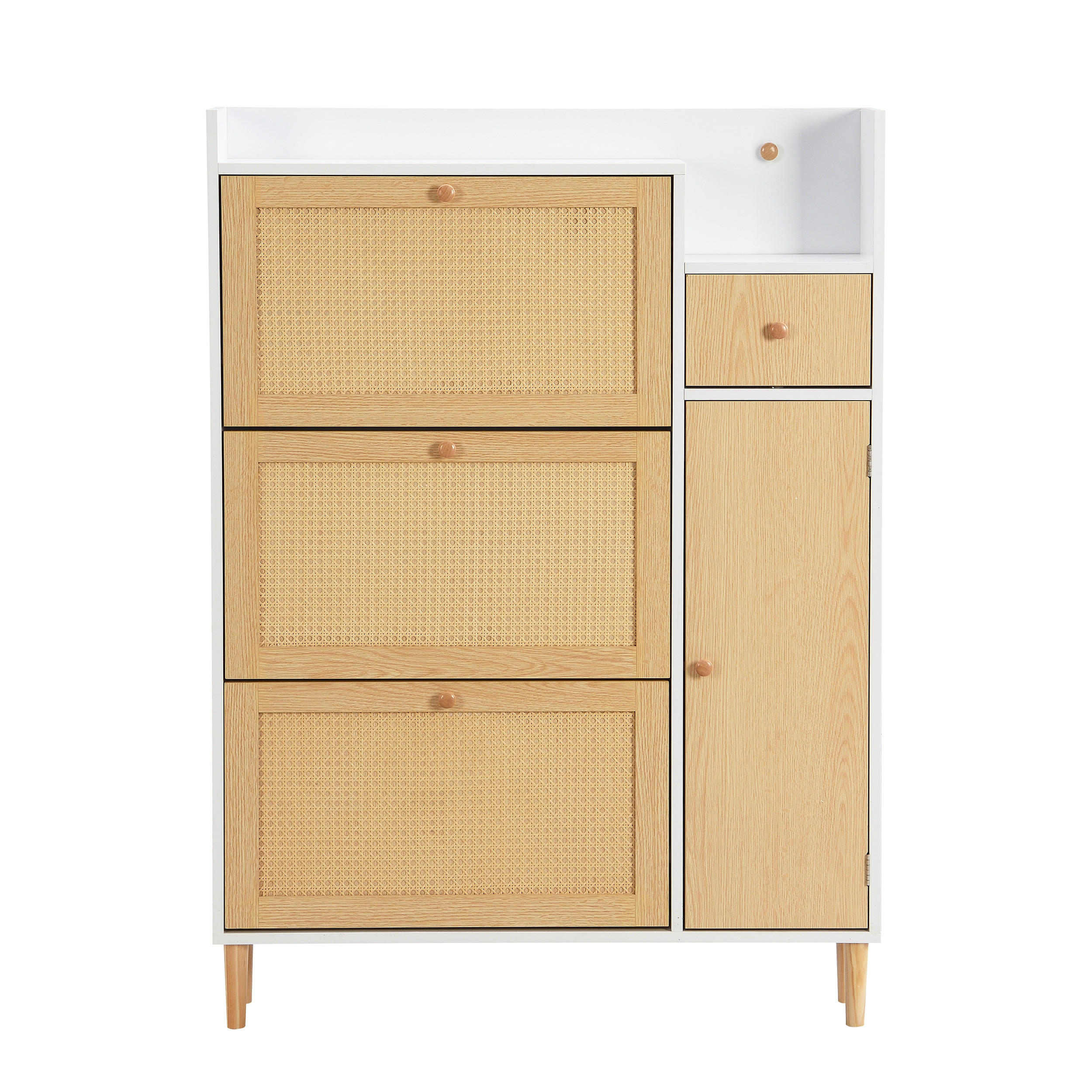 SCHUHSCHRANK Natural+White 90/17/125 cm - Naturfarben, Holzwerkstoff (90/125/17cm) - PANGIVO
