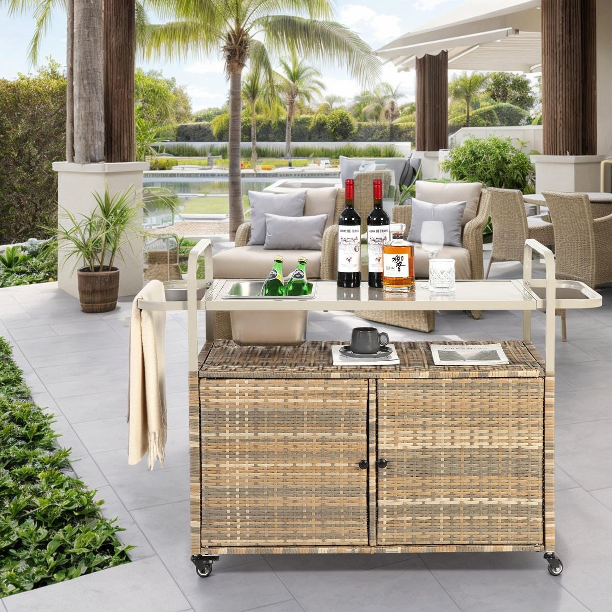 SERVIERWAGEN Küchenwagen,Outdoor Kücheninsel,Ratten,Beige - Beige, Metall (131/78/50cm) - LVHOM