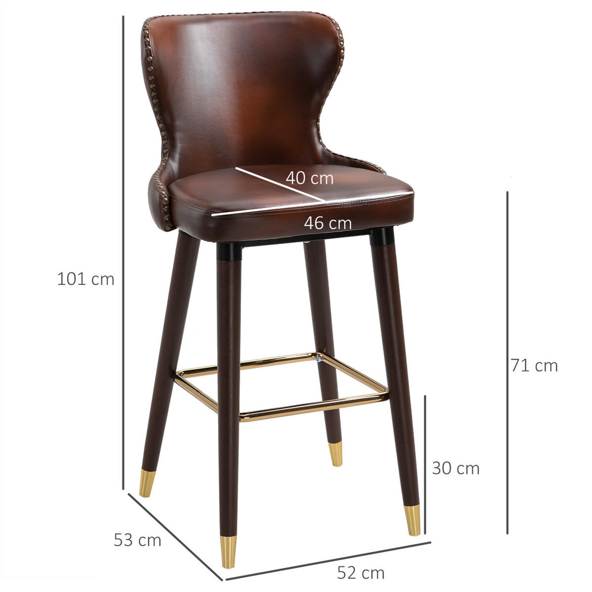 BARHOCKER 2er-Set mit Rückenlehne 52x53x101 cm Braun Holz - Braun, Holz (53/101/52cm) - Meubliv