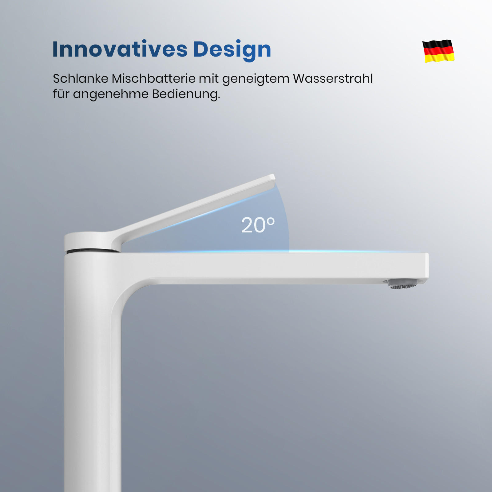 WASCHTISCHARMATUR mit Zertifiziertem Filterelement Weiß Matt Hoher Stil - Weiß, Metall (23.3/4.6/33.5cm) - EMKE