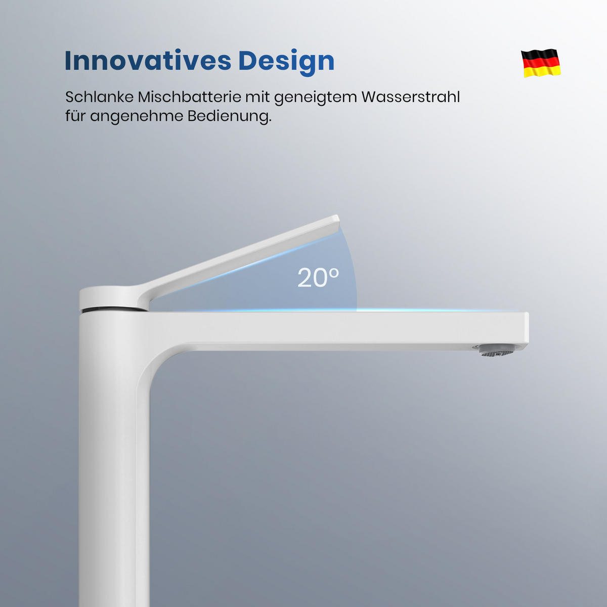 WASCHTISCHARMATUR mit Zertifiziertem Filterelement Weiß Matt Hoher Stil - Weiß, Metall (23.3/4.6/33.5cm) - EMKE