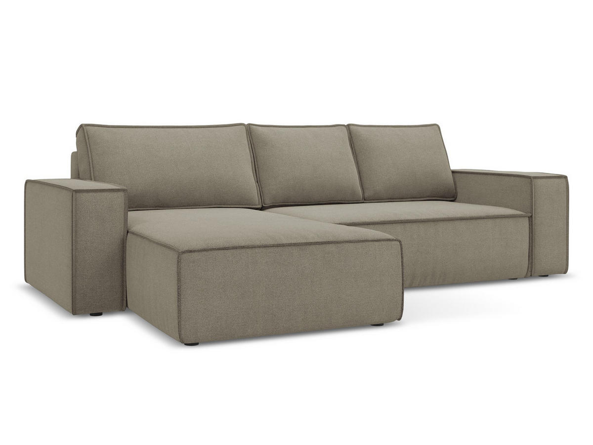 ECKSOFA mit Schlaffunktion Strukturstoff Stoff Beige - Beige/Schwarz, Kunststoff/Textil (185/290cm) - Makamii
