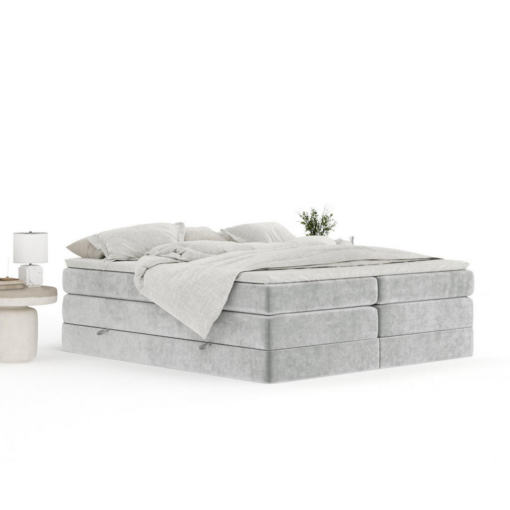 Thumbnail - Maison de Reve Boxspringbett, Hellgrau, Textil, Buche, Kiefer, H3 + H4, 7-Zonen, Höhe ca. 40 cm, 160x200 cm, Handmade in...