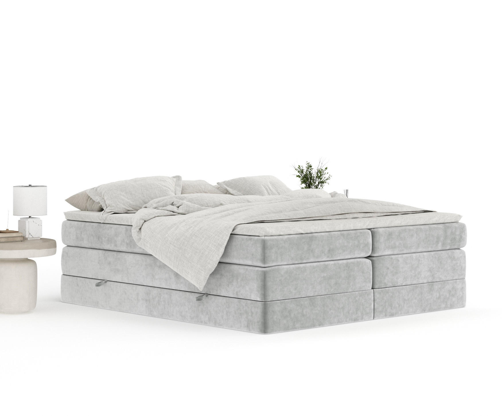 Thumbnail - Maison de Reve Boxspringbett, Hellgrau, Textil, Buche, Kiefer, H3 + H4, 7-Zonen, Höhe ca. 40 cm, 200x200 cm, Handmade in...