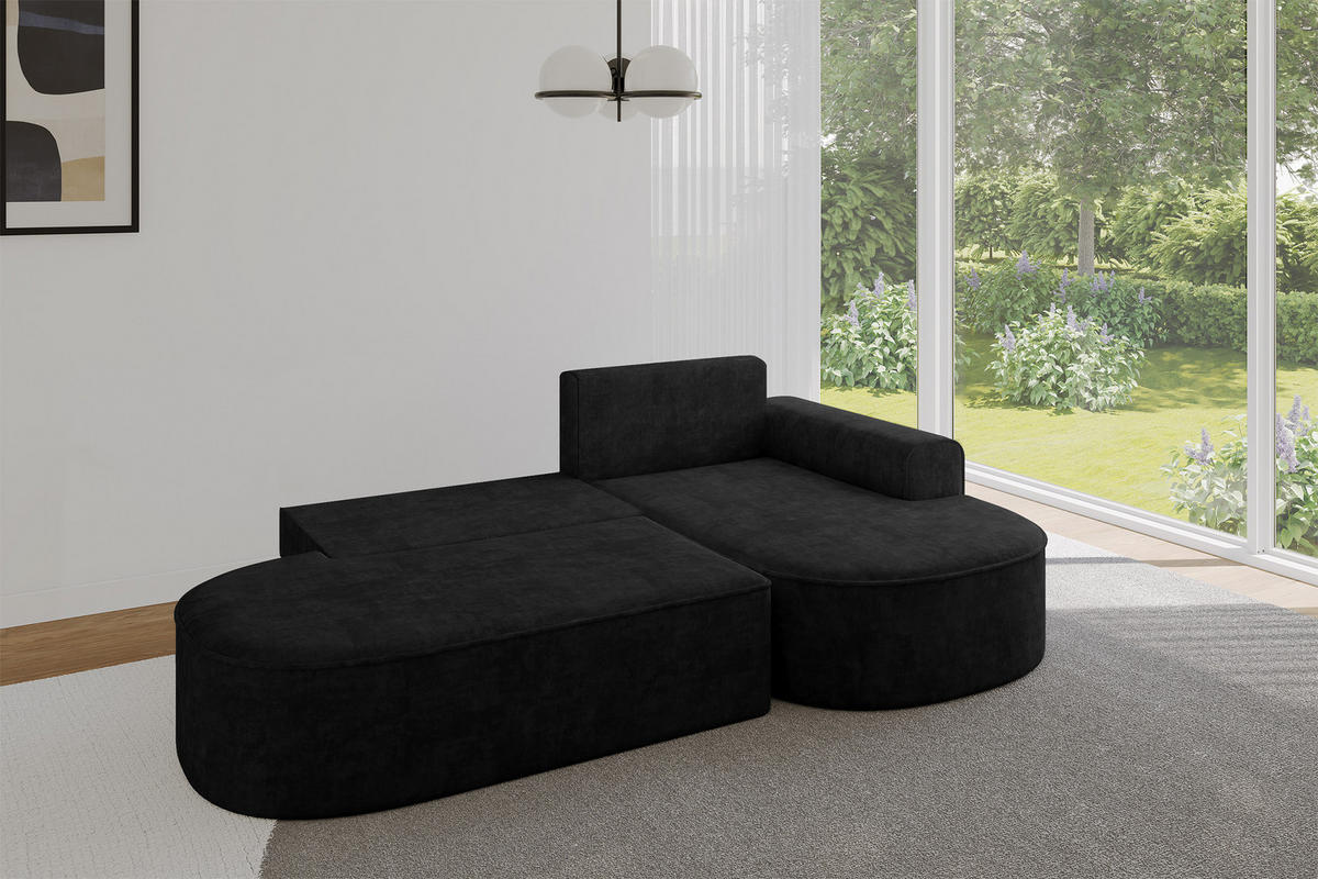 ECKSOFA mit Schlaffunktion und Bettkasten Ottomane Rechts MARI-L1-S - 283x167x85 cm Schwarz Velours - Schwarz, Holzwerkstoff/Kunststoff (167/283cm) - ALTDECOR