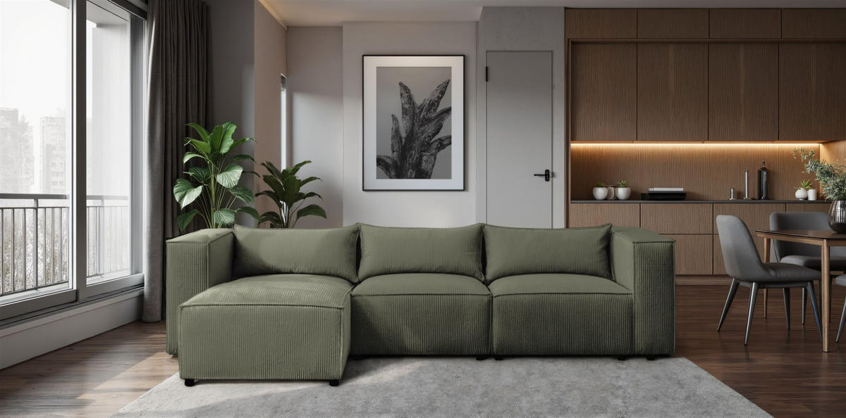 ECKSOFA Nevio - Grün, Holzwerkstoff/Textil (185/290cm) - Fun Möbel