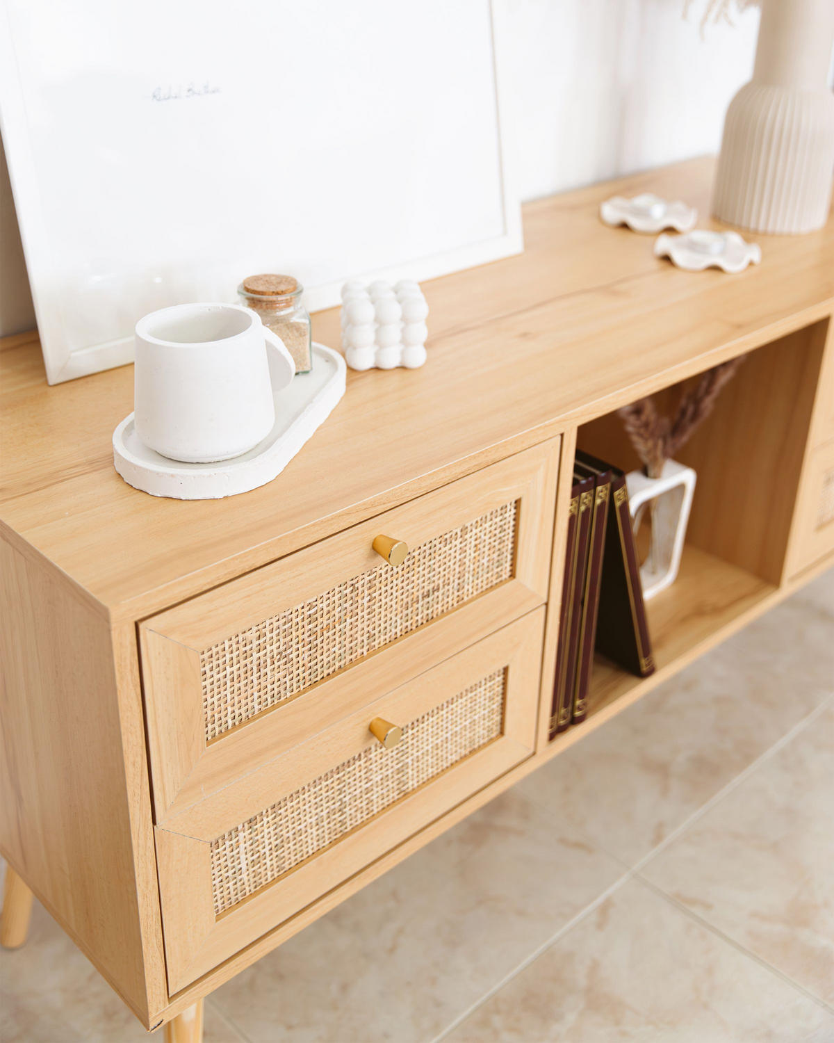 COMODĂ TV maro deschisă, aurie PEROTE 40/120/60 cm - maro deschis, materiale naturale (120/60/40cm) - Beliani
