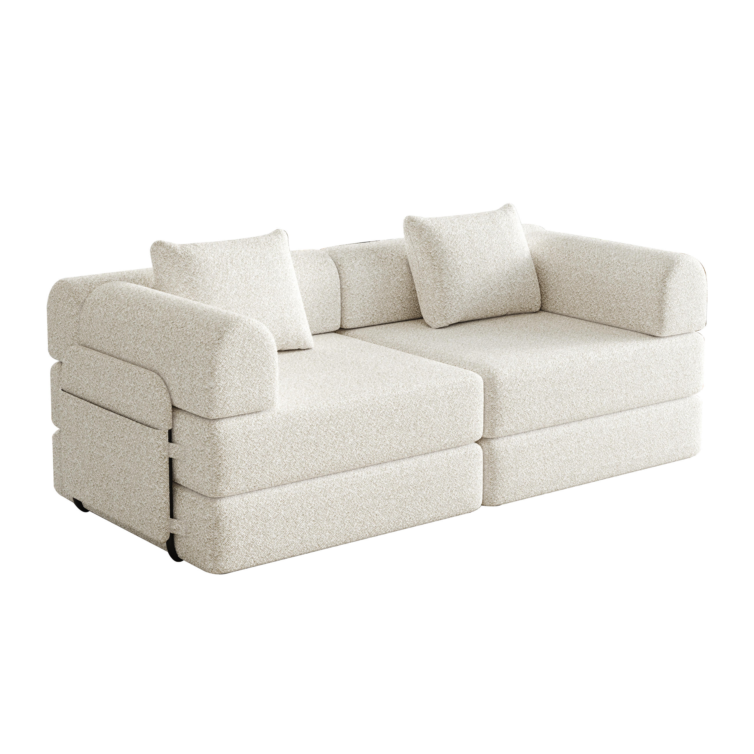 2-SITZER SOFA Chenille Beige mit Armlehnen-Ablagefach - Beige, Textil (183.8/69.8/91.4cm) - WISHDOR