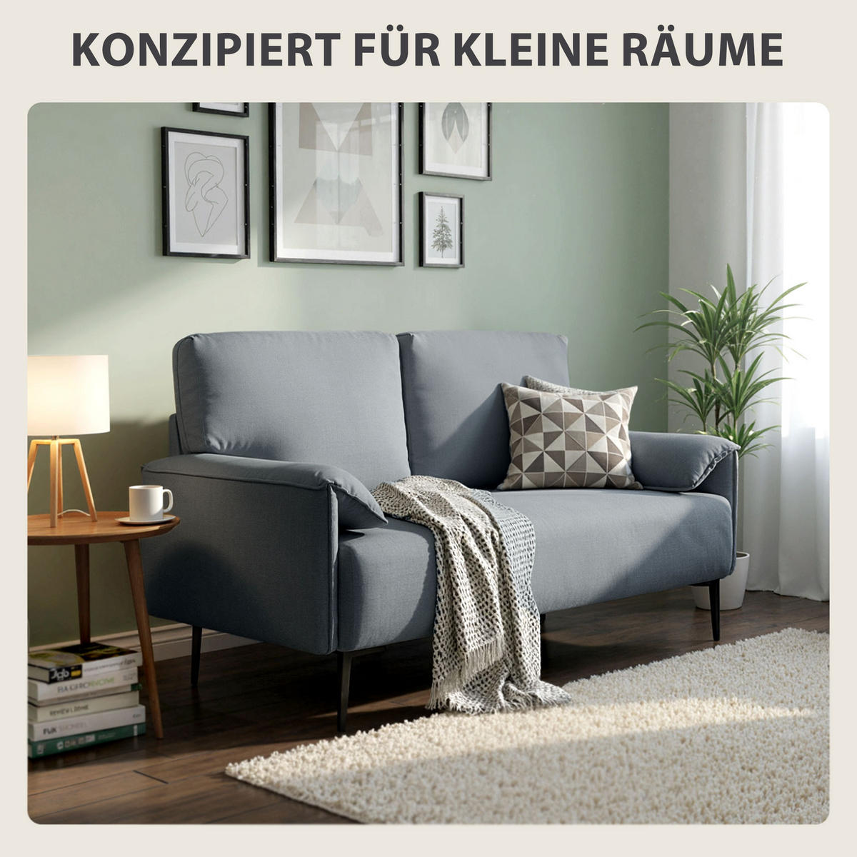 SOFA 2-Sitzer 127 cm Kleine Gepolstert Couch mit Armlehne, Samtoptik, Grau - Schwarz/Grau, Textil/Metall (72/84/127cm) - HOMCOM