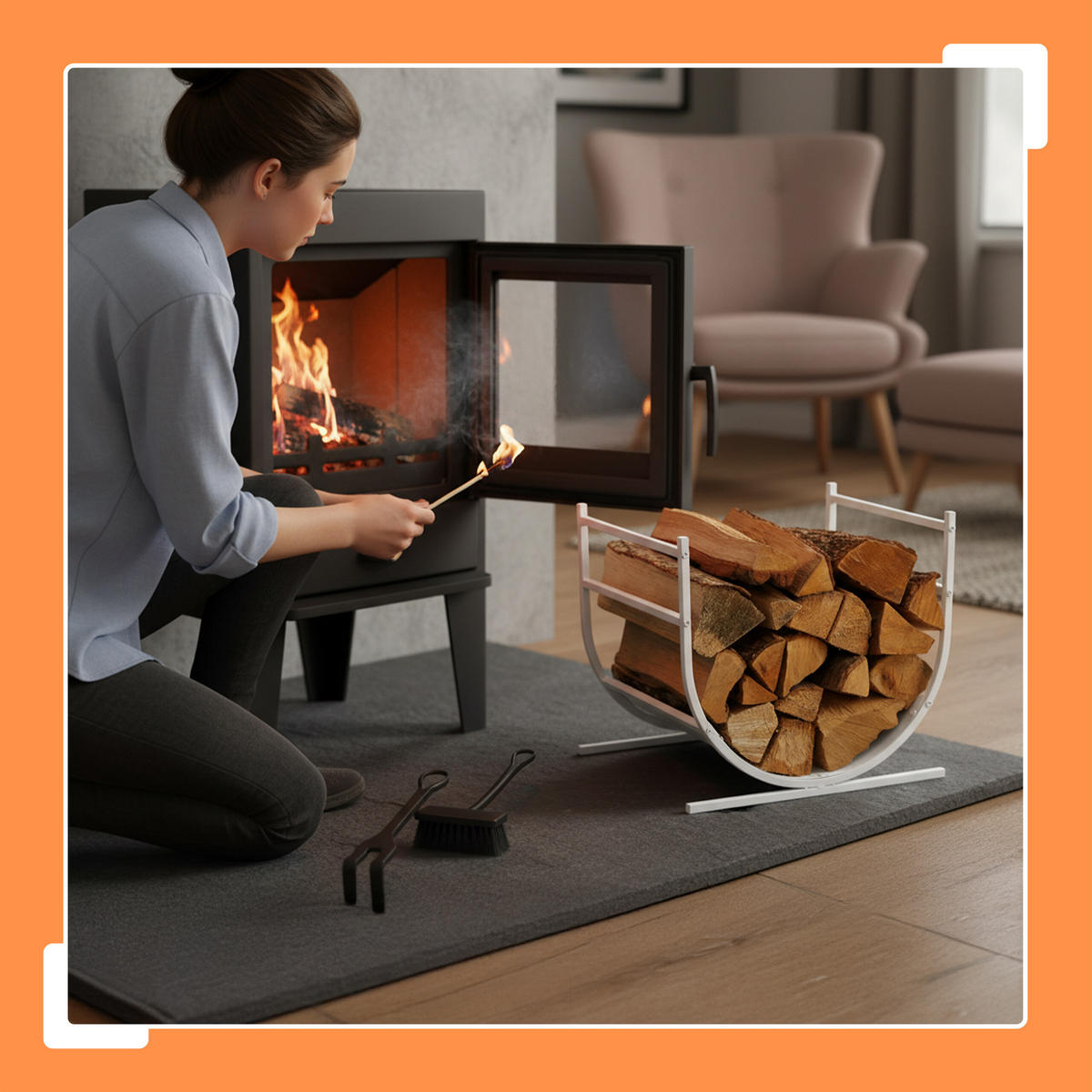 KAMINHOLZREGAL - Weiß, Metall (46/40/38cm) - Relaxdays