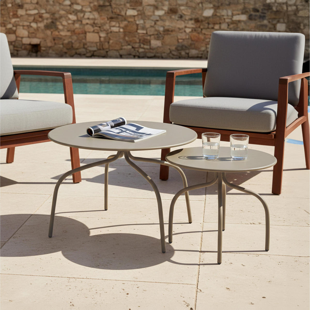 COUCHTISCH 2-tlg., Taupe - Taupe, Metall (60/60/40cm) - Oviala
