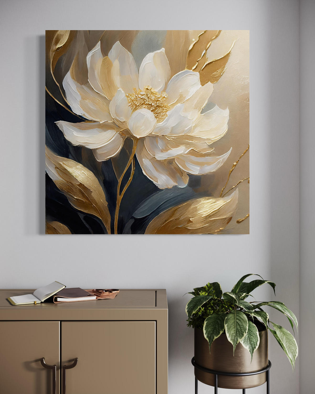 WANDBILD blumen gold glamour - Beige, Textil (50/50cm) - Feeby