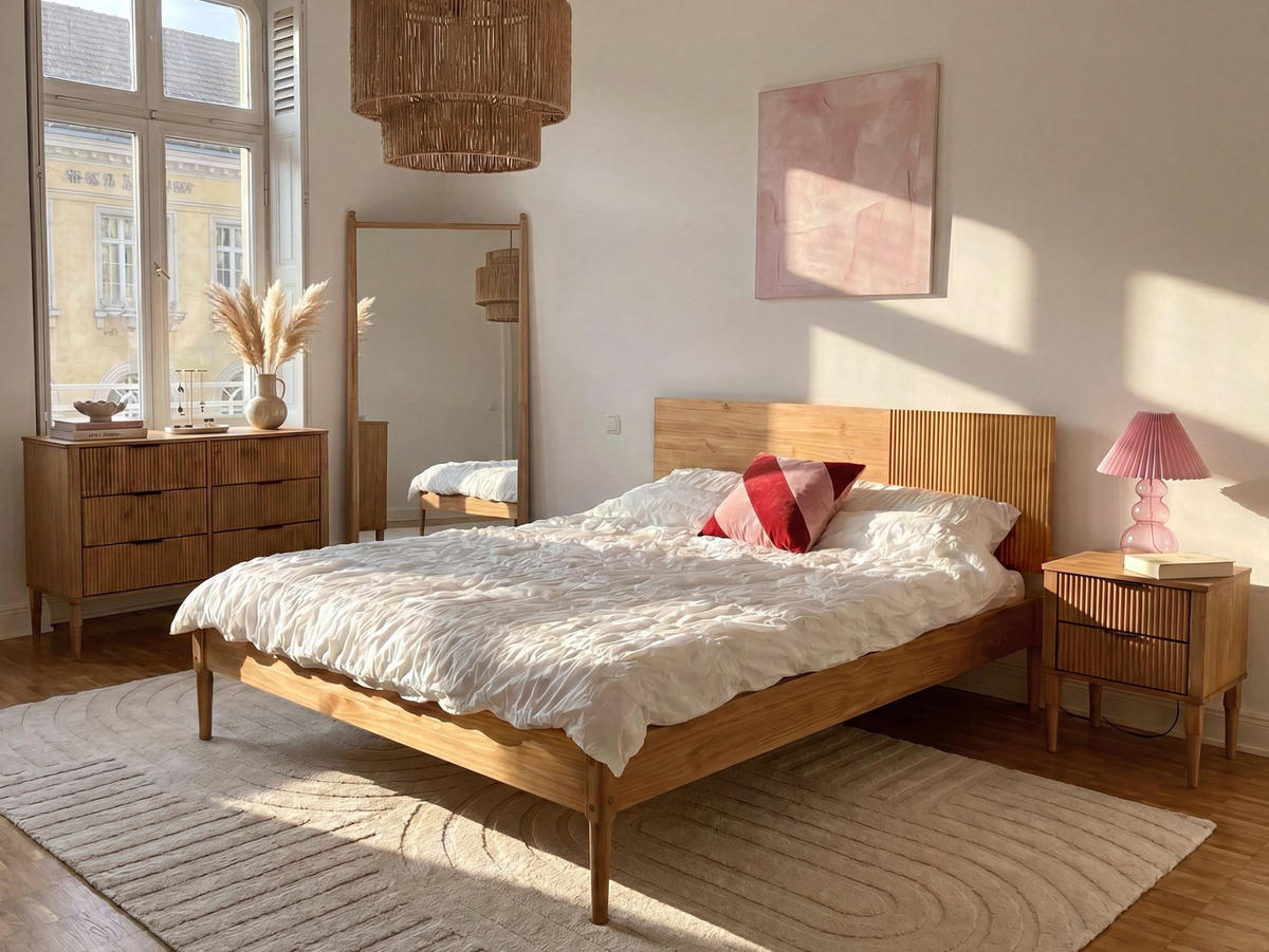 SPALNI KOMPLET borov les 120/200 cm svetlo rjava Flavignac - svetlo rjava/rjava, les (120/200cm) - Beliani