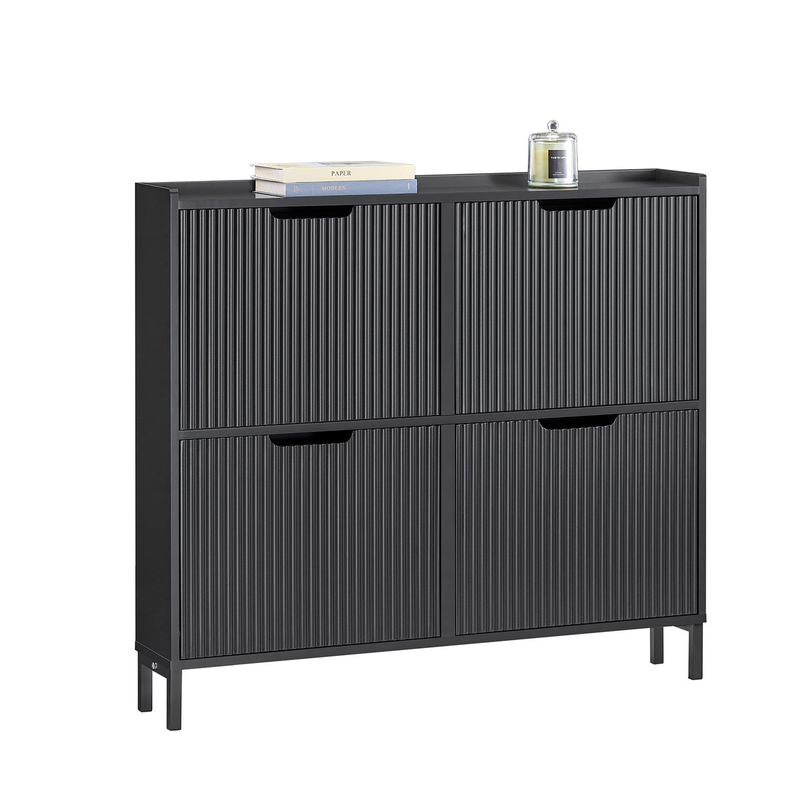 SCHUHSCHRANK Schwarz - Schwarz, Holzwerkstoff/Metall (100/91/19cm) - SoBuy