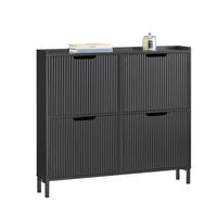 SCHUHSCHRANK mit 4 Klappen schmal 100x91x19cm Schwarz - Schwarz, Holzwerkstoff/Metall (100/91/19cm) - SoBuy