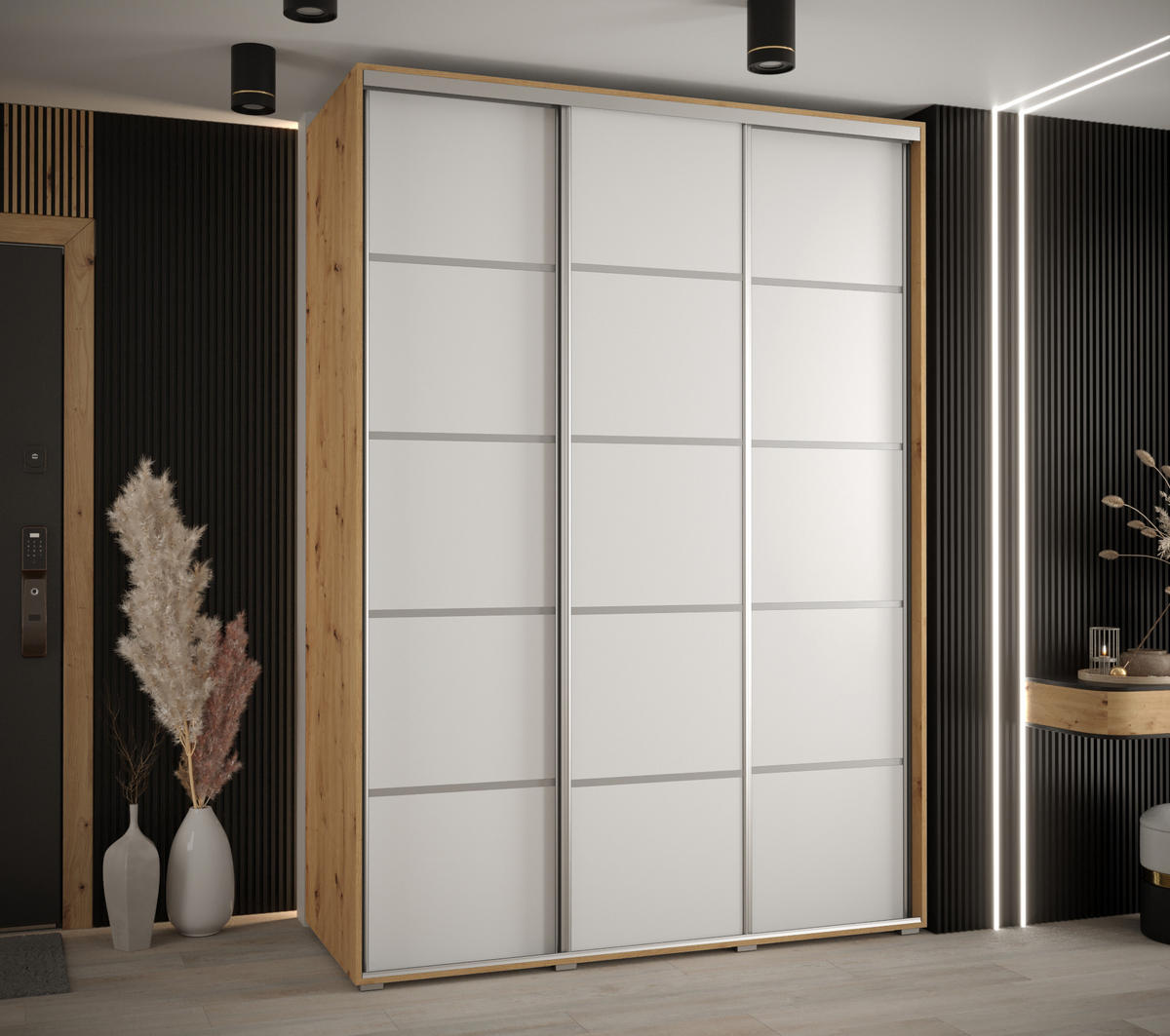 SCHWEBETÜRENSCHRANK 235,2/180/45 3-türig - Silberfarben/Weiß, Holz/Metall (180/235/45cm) - Abiks Möbel