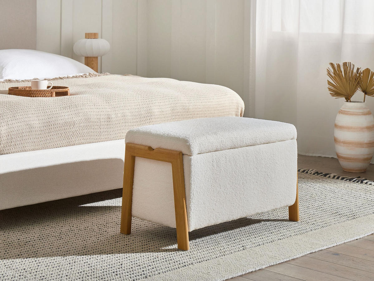 POLSTERBANK mit Stauraum Bouclé Weiß Edland - Weiß/Braun, Textil/Metall (75/44/43cm) - Beliani