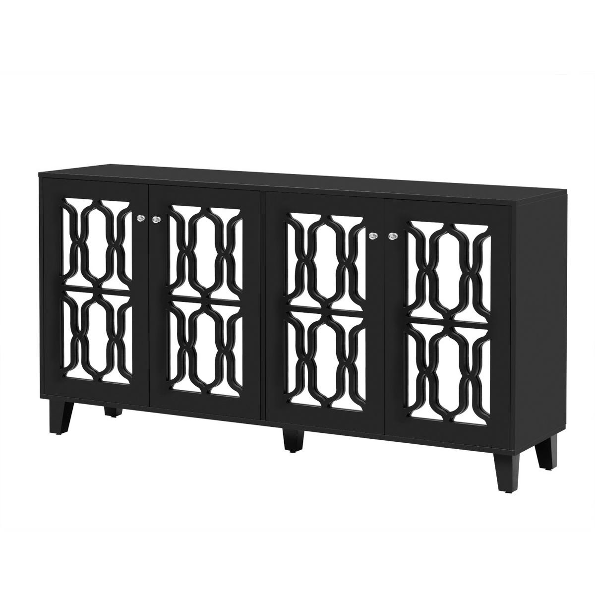 SIDEBOARD Schwarz, 4 Türen, Spiegeloptik, herausnehmbare Fächer - Schwarz, Holz (160/84/40cm)