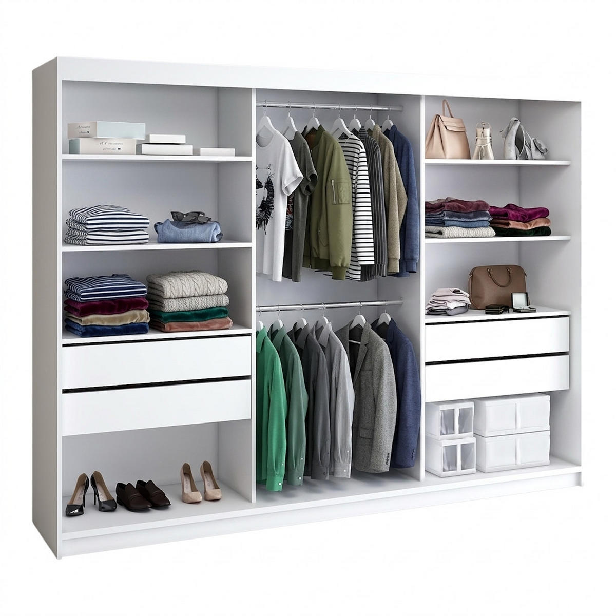 SCHWEBETÜRENSCHRANK BELANO 200 cm. Innenausstattung: Premium - Weiß, Holzwerkstoff (200/215/59.5cm) - A&J MöbelLand
