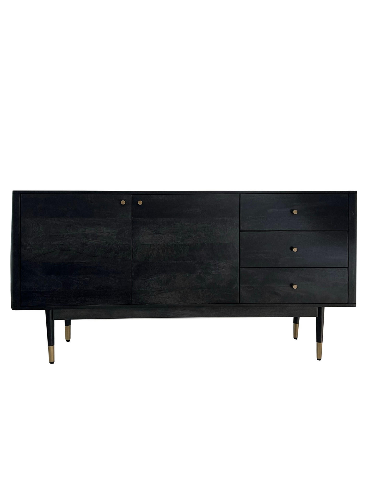 KOMMODE PANAREA, Akazie Massivholz, mit Stauraum, Schwarz, 160 x 42 x 81 cm - Schwarz, Holz/Metall (160/81/42cm) - KADIMA DESIGN