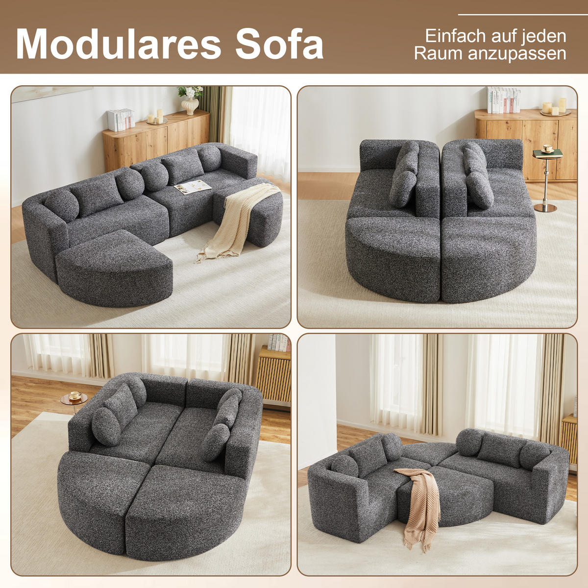 SCHLAFSOFA Schwarz Cloud Couch Chenille Schlaffunktion 292cm - Schwarz, Textil (165/68/292cm) - FLIEKS
