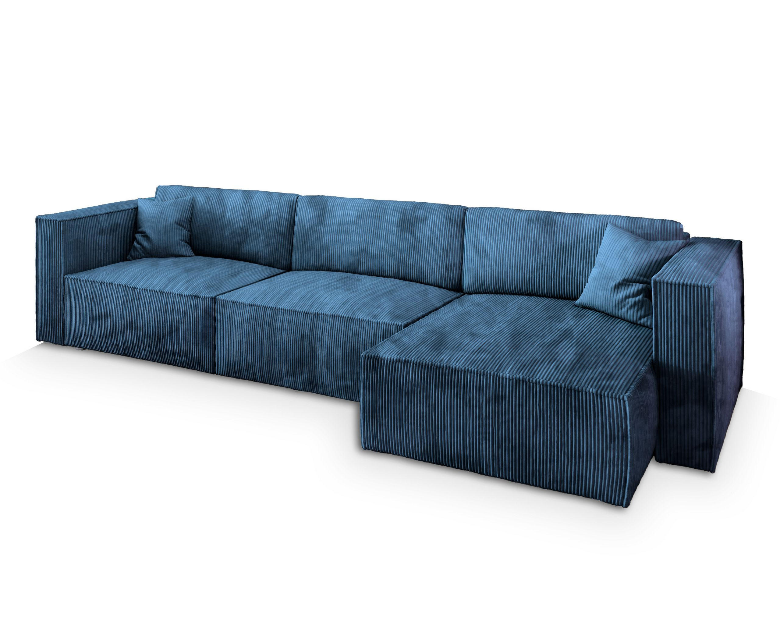 ECKSOFA TOLMO P Blau Kordstoff mit Schlaffunktion - Blau, Holz (347/148cm) - MASSENO