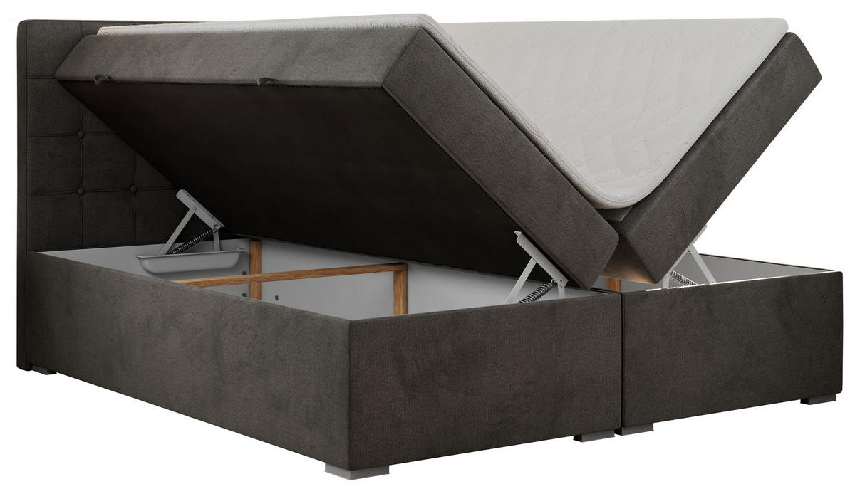 BOXBETT CARMEN 200/200 Dunkelgrau Velvet - H3 - Dunkelgrau, Holz/Textil (200/200cm) - MKS