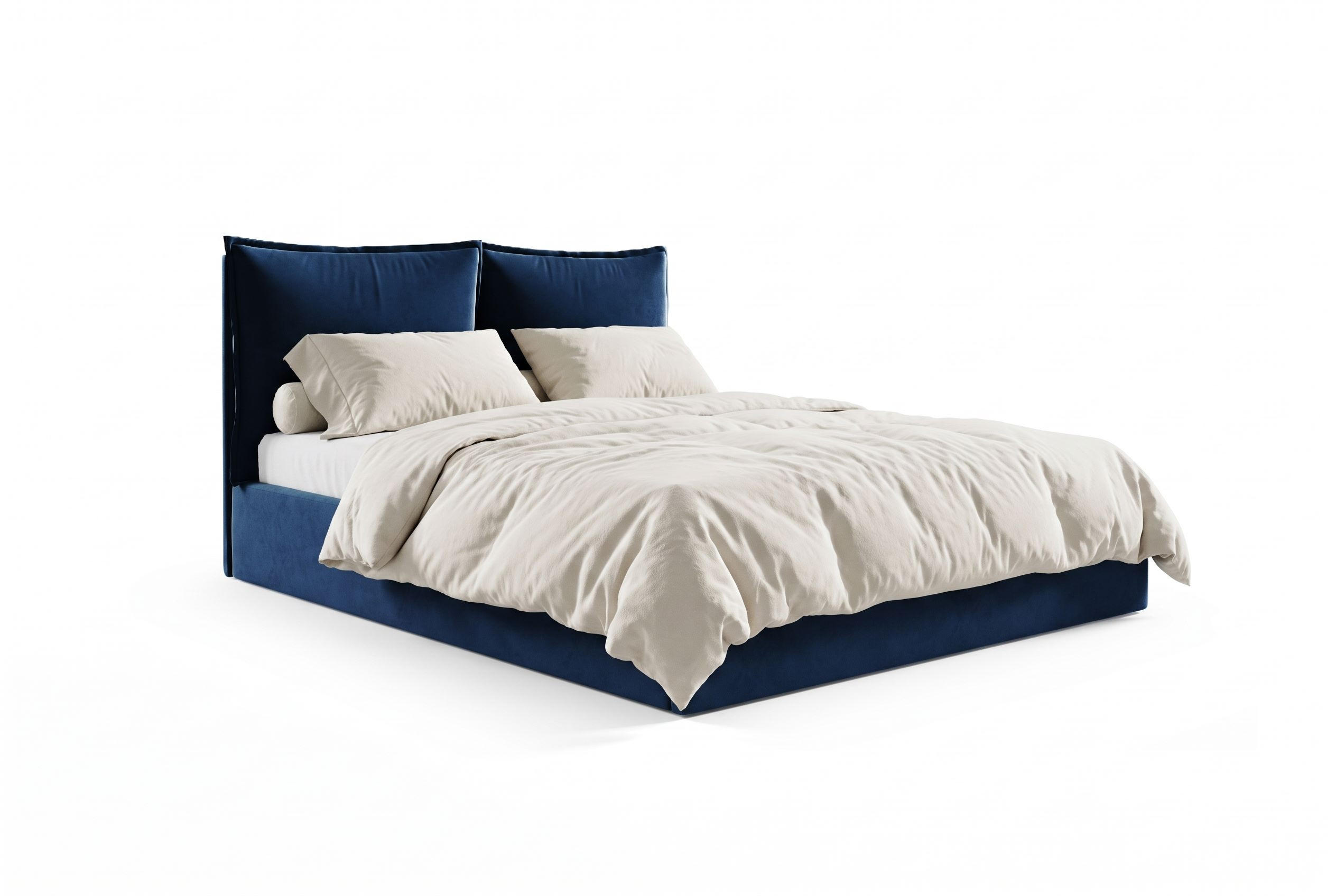 POLSTERBETT Glam Dunkelblau 120x200 cm, mit Bettkasten und Kopfteil aus Kissen - Dunkelblau, Holzwerkstoff/Textil (120/200cm) - Bettso