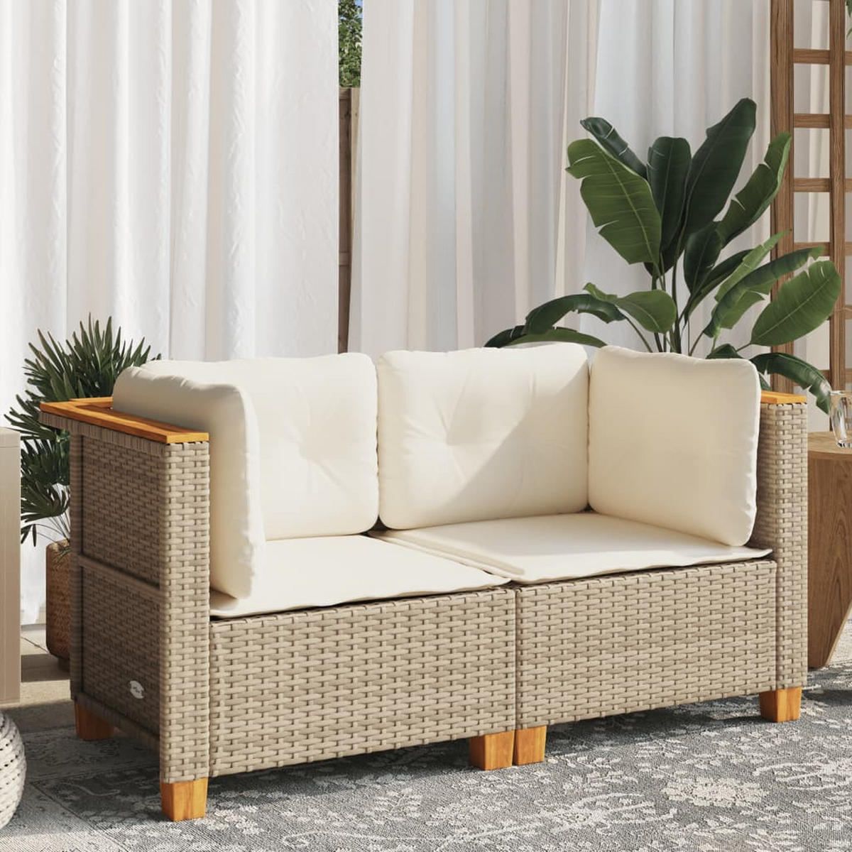 GARTENSOFA TYZAE 127/62/63.5 cm （2-SITZER） - Beige, Holz (127/62/63.5cm) - ZMH