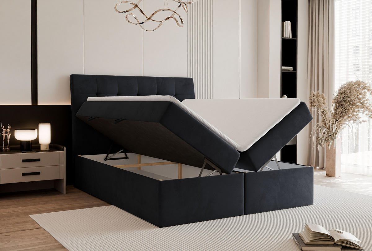 BOXBETT BAILEY 120/200 cm mit Matratze und Topper, Schwarz - Schwarz, Textil/Metall (120/200cm) - Idohome
