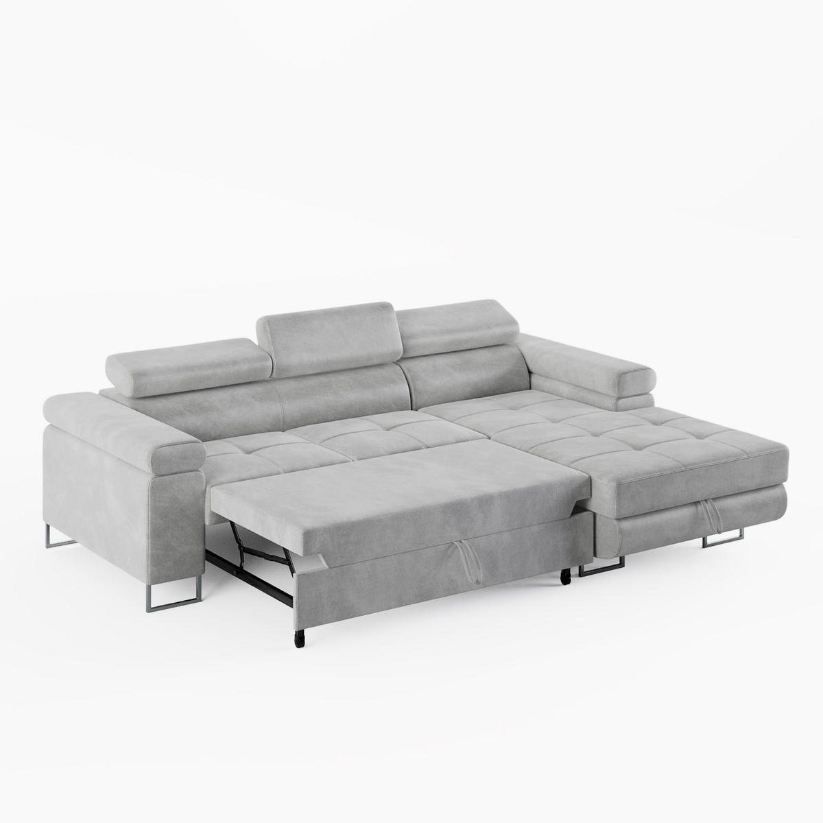 ECKSOFA VEMO MINI Rechts Hellgrau Velour-Stoff Kompakter Komfort für Wohnräume - Hellgrau, Textil (235/175cm) - Barchello