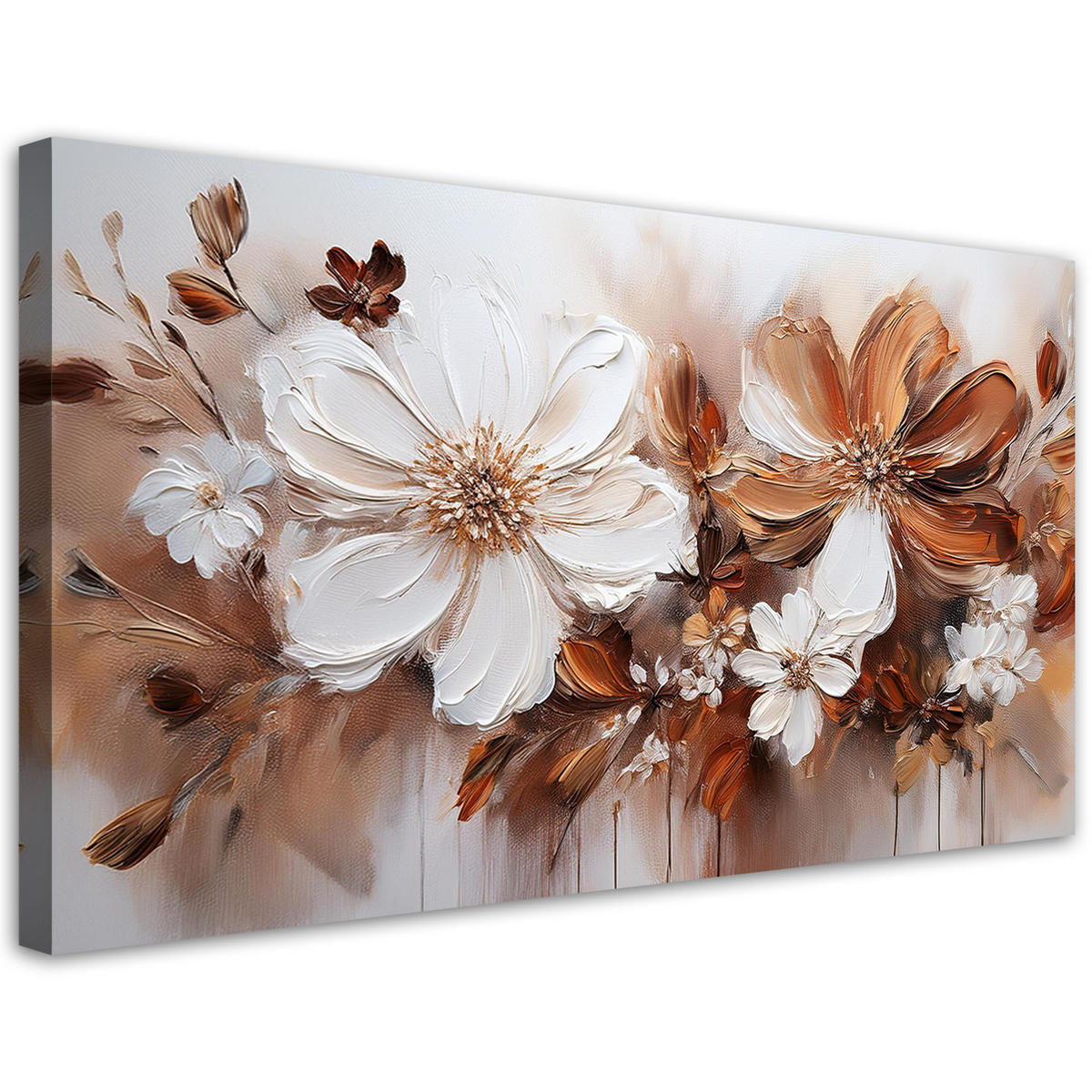 WANDBILD braune und weiße blumen natur - Beige, Textil (100/50cm) - Feeby