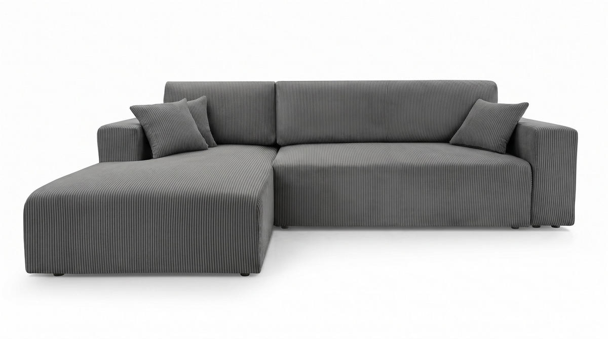 ECKSOFA PULA CORD GRAU L - Links - Schwarz/Grau, Kunststoff/Textil (187/279cm) - Luxkor24