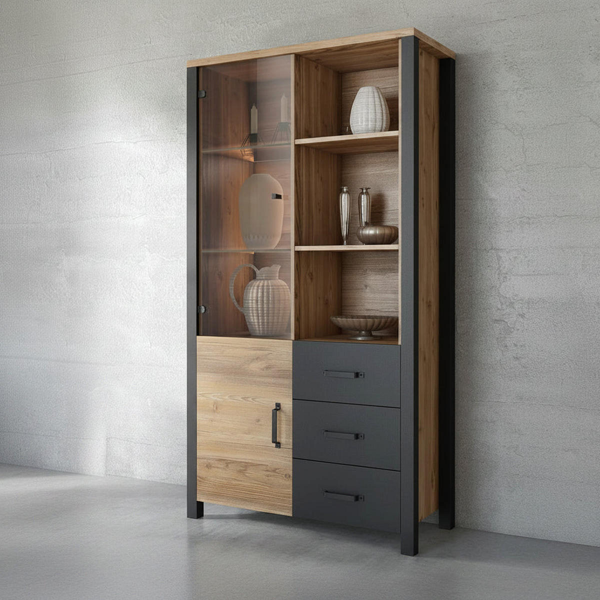 GESCHIRRSCHRANK Lyam Holz und Schwarz - Schwarz, Holzwerkstoff (101/191/43cm) - Petits-meubles