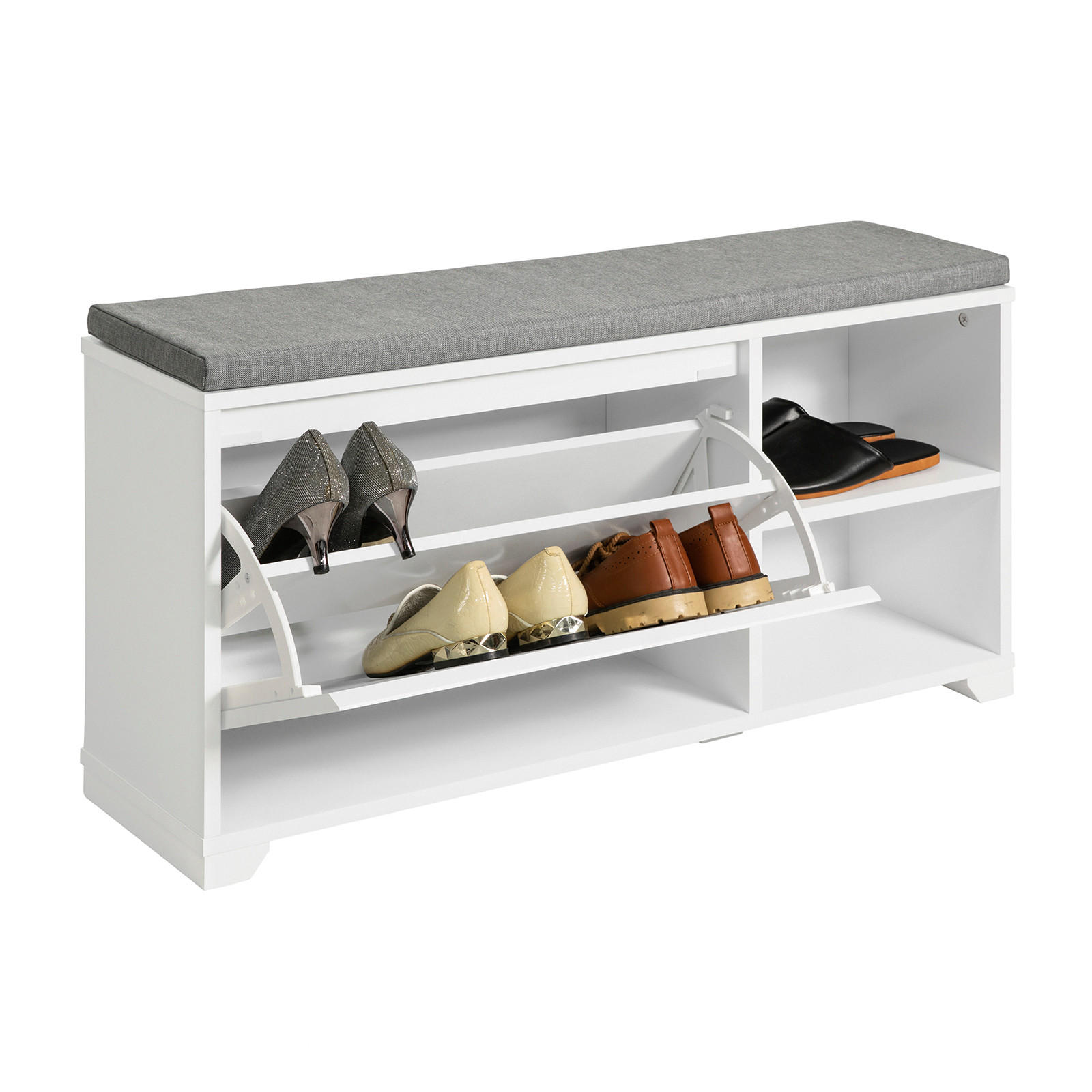 SCHUHBANK Grau - Hellgrau/Weiß, Holzwerkstoff (90/46/24cm) - SoBuy