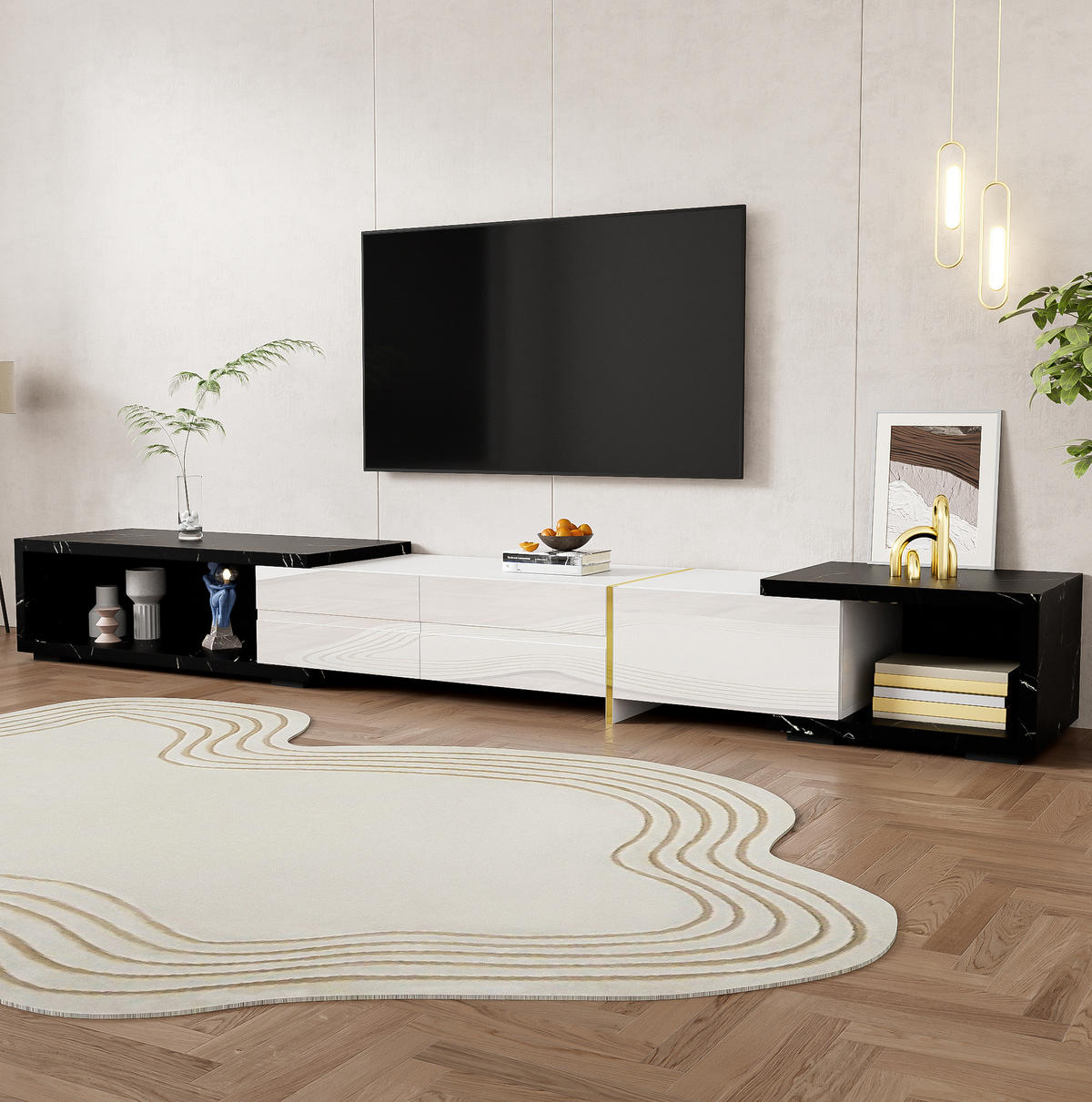 TV-SCHRANK mit variabler Länge 140-260 cm Weiß/Schwarz - Weiß, Holzwerkstoff (40/30/260cm) - Beauniv