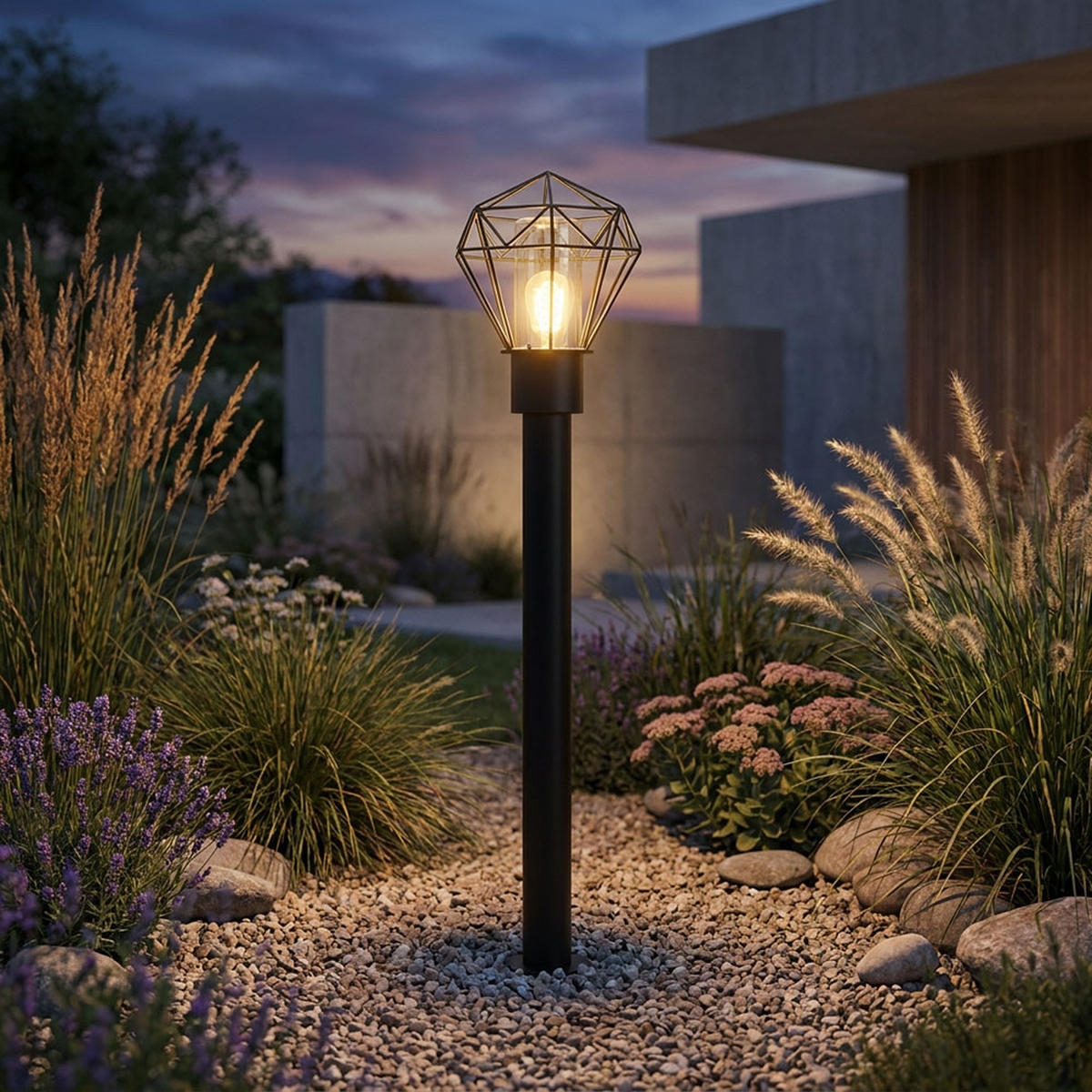 STEHLEUCHTE Edelstahl Schwarz Gitter - Schwarz, Metall (22.5/25.5/100cm) - Globo Lighting