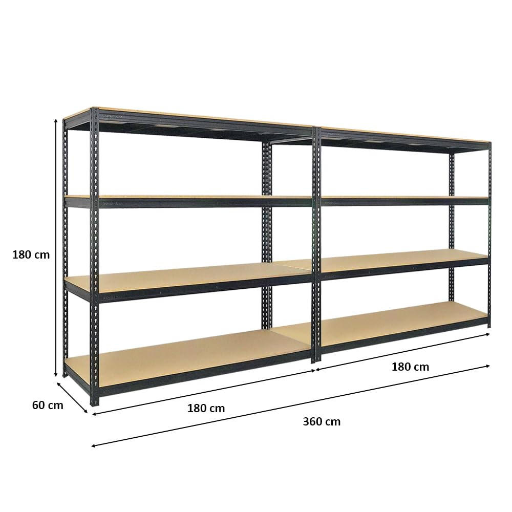 SCHWERLASTREGAL Bison 2er-Set mit 2x 200x200x60 cm 4 Fachböden Fachlast 600 kg Schwarz - Schwarz, Metall (400/200/60cm) - PROREGAL