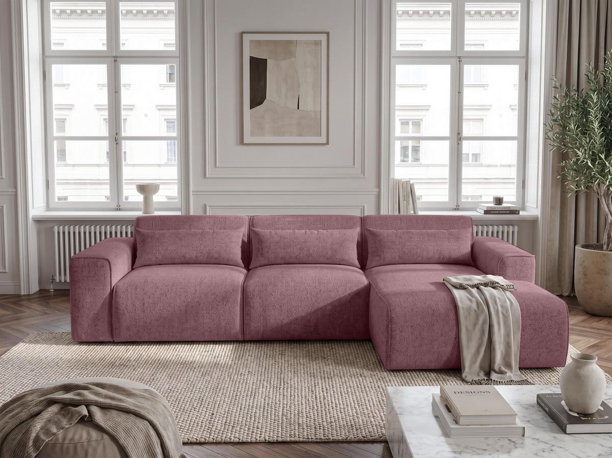 ECKSOFA L Form Ruyam Altrosa 310/165/78 cm – Schlaffunktion Rechts - Dunkelgrau/Schwarz, Kunststoff/Textil (310/170cm) - AX Living