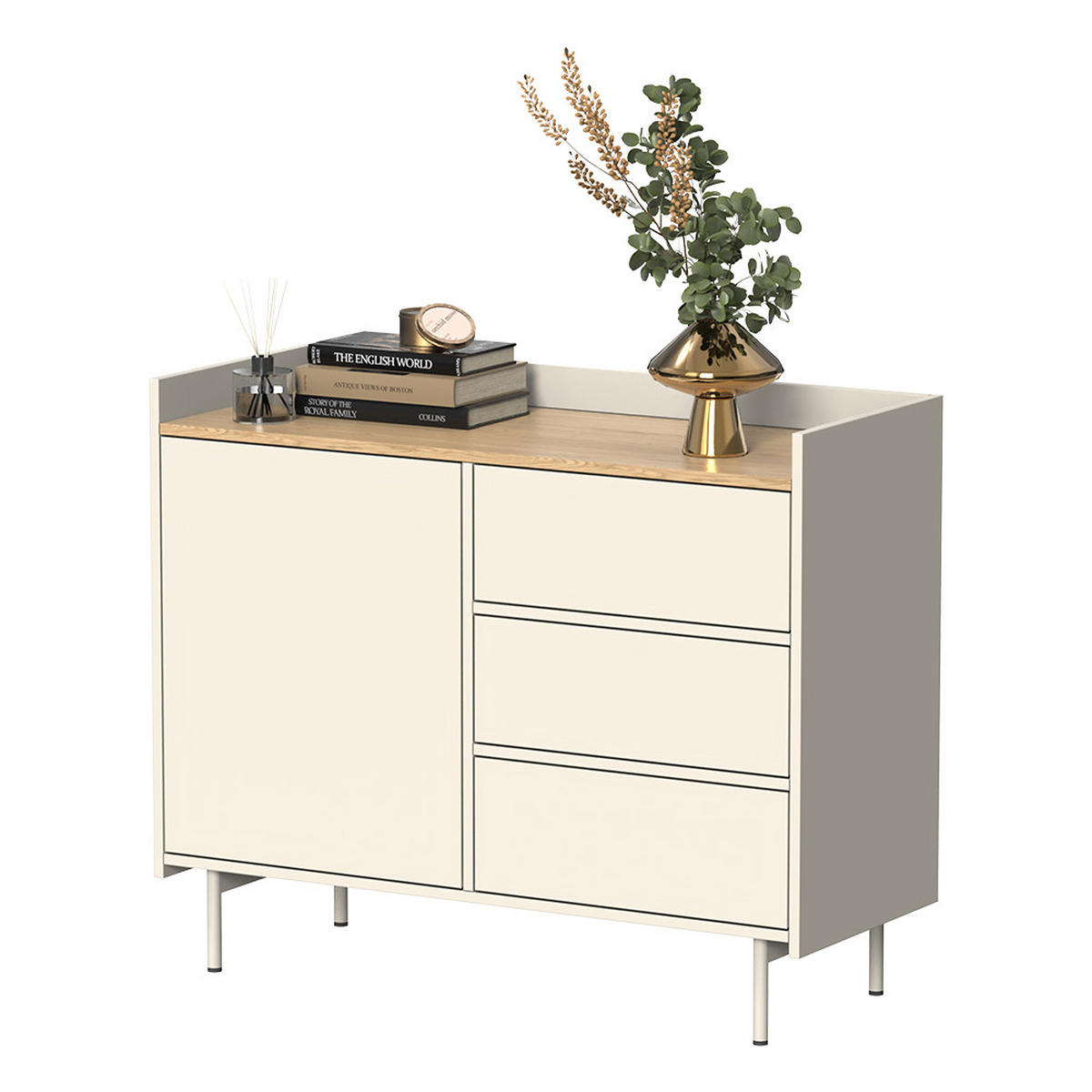 KOMMODE Velina Creme 100 x 82 cm mit 3 Schubladen und 1 Tür - Eichefarben/Creme, Holzwerkstoff (100/82/40cm) - Vicco
