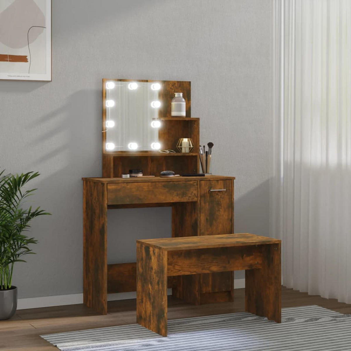 SCHMINKTISCH Donohue 86.5/35/136 cm - Taupe, Holzwerkstoff (86.5/136/35cm) - Nettlife