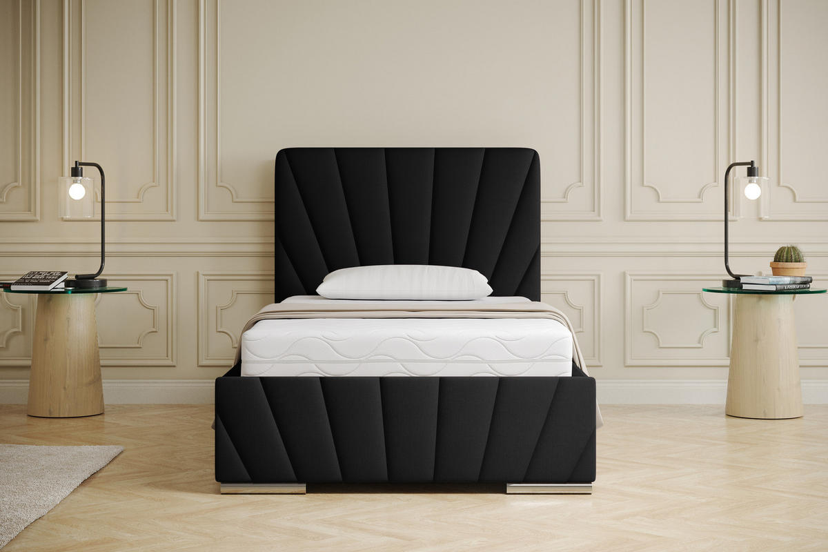 POLSTERBETT Ray 100 x 200 cm mit Bettkasten, Lattenrost und Taschenfederkernmatratze Pocket - schwarz - Schwarz, Holz (100/200cm) - Panda Möbel