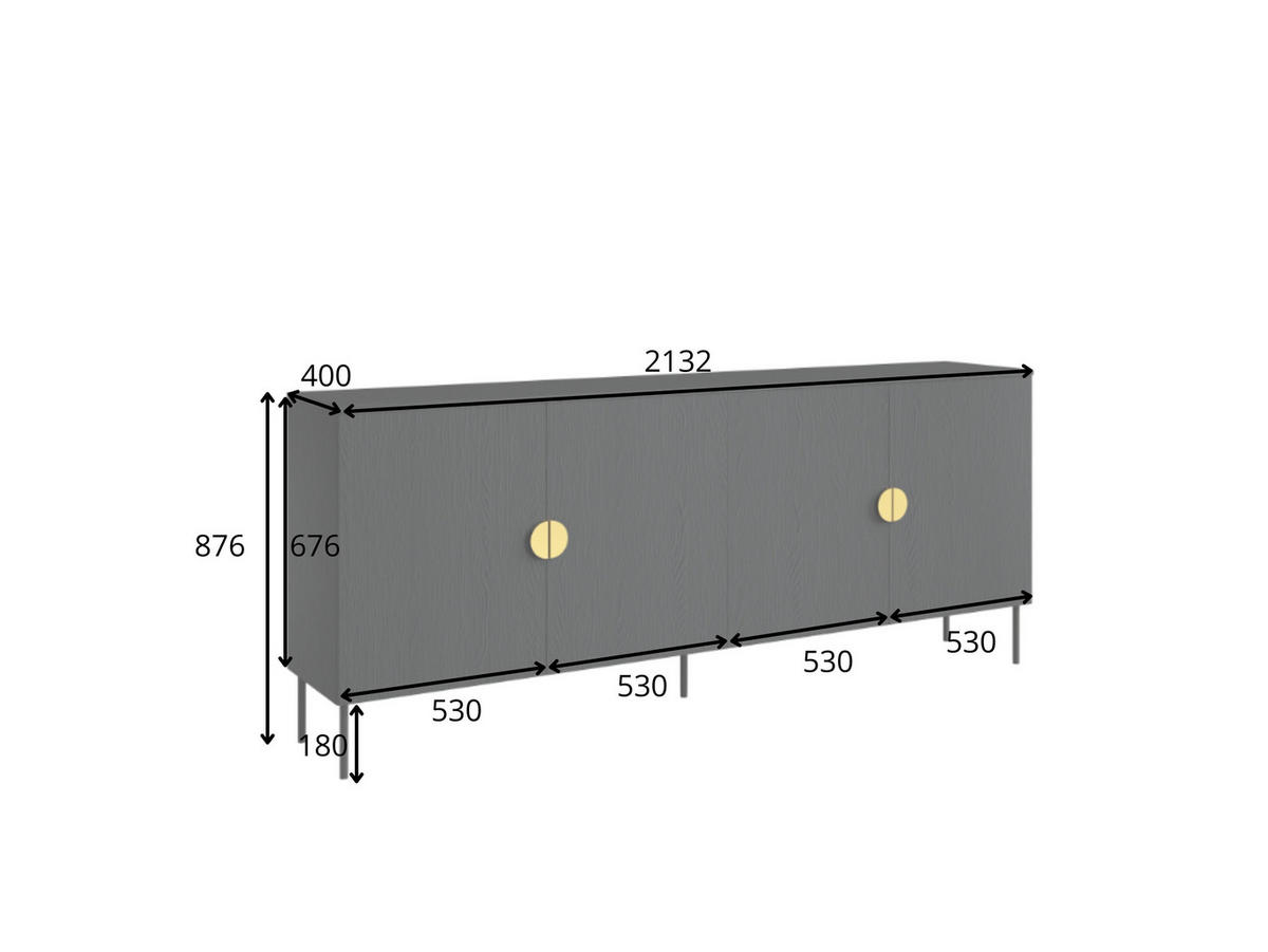 KOMMODE Graphitschwarz 213/87,6/40 - Schwarz, Holzwerkstoff (213/88/40cm) - RAUMHIRSCH FURNITURE
