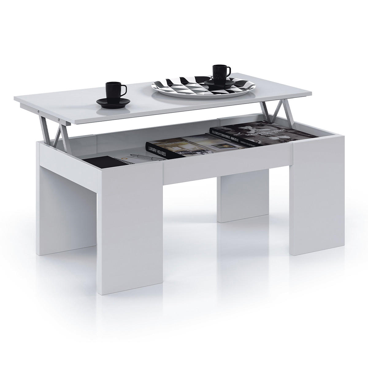 COUCHTISCH mit hochklappbarer Platte L100 cm - Kendra - Weiß, Holzwerkstoff (100/50/43cm) - Calicosy