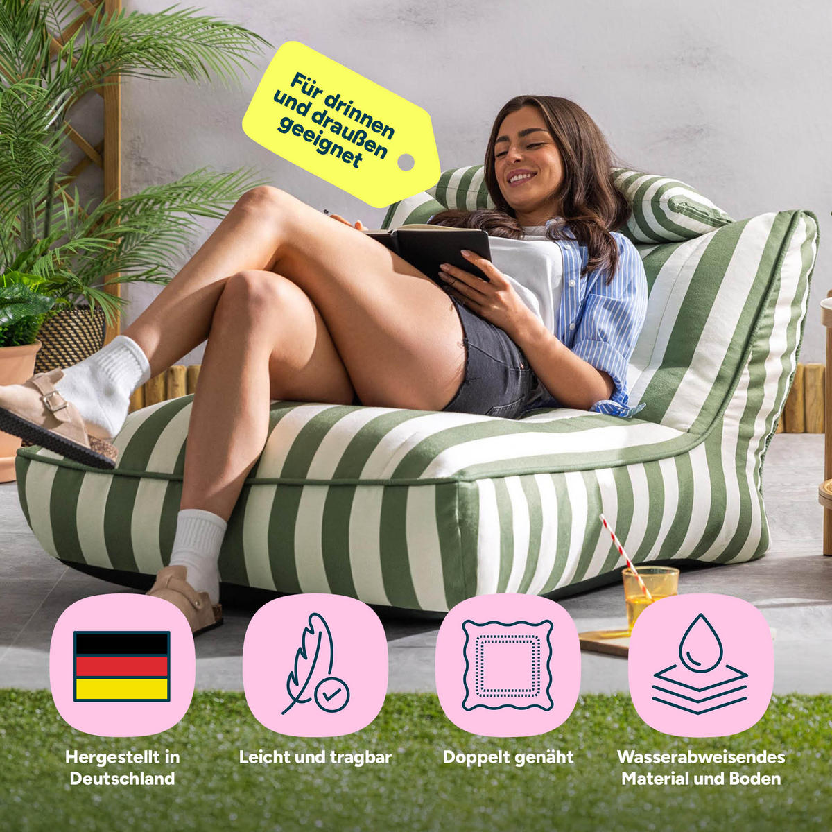 SITZSACK Liege Indoor Outdoor Nova - Olivgrün, Textil (84/68/108cm) - icon