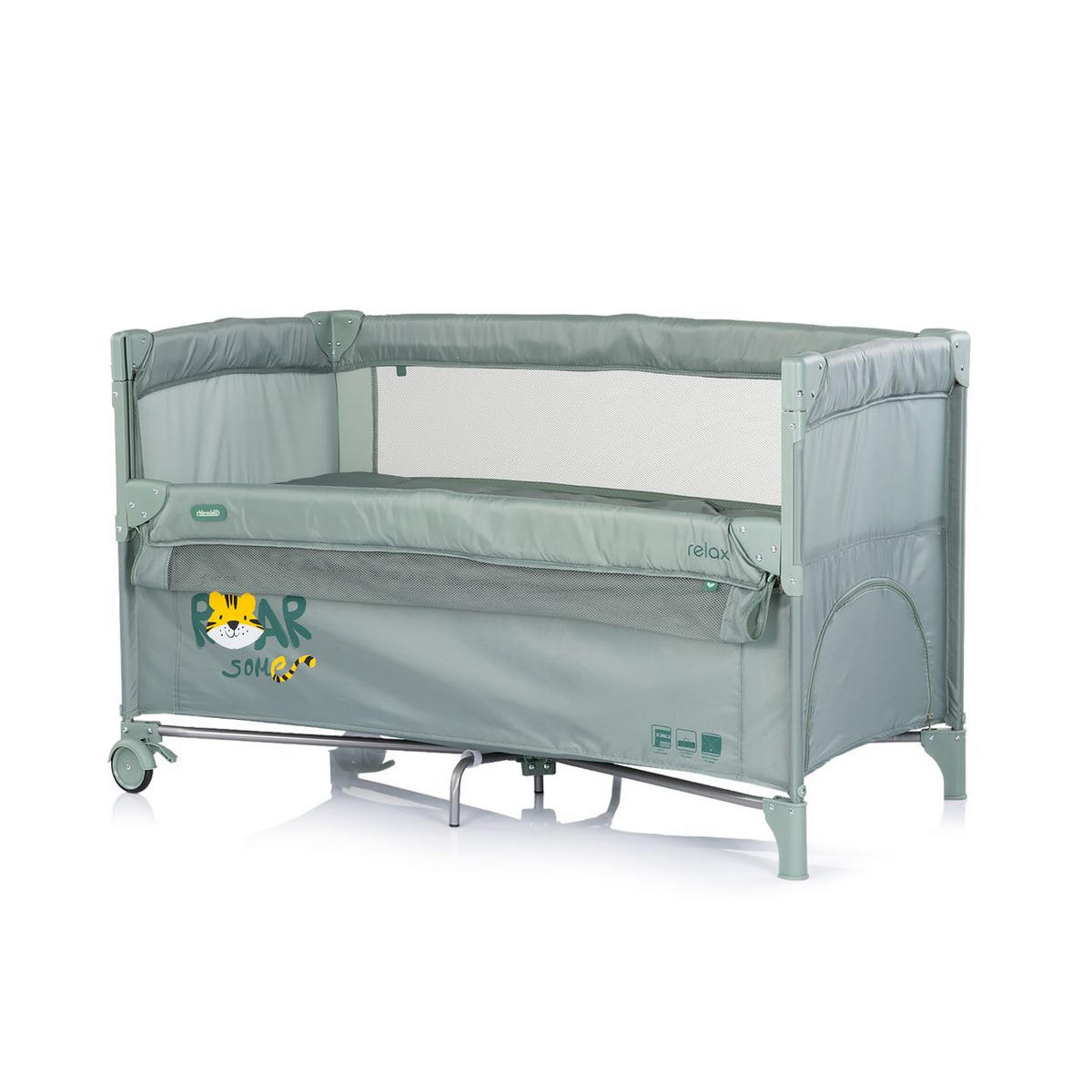 BABYREISEBETT Relax grün grau 2 Ebenen, als Beistellbett nutzbar, Seiteneingang, Faltmatratze - Grün, Metall (60/120cm) - Chipolino