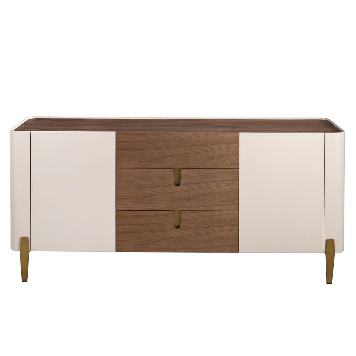 SIDEBOARD Sideboard Nussbaum, beige, vergoldeter polierter Stahl und Nussbaumplatte 180/47/80 cm - Beige, Holzwerkstoff/Metall (180/80/47cm) - ANGEL CERDA