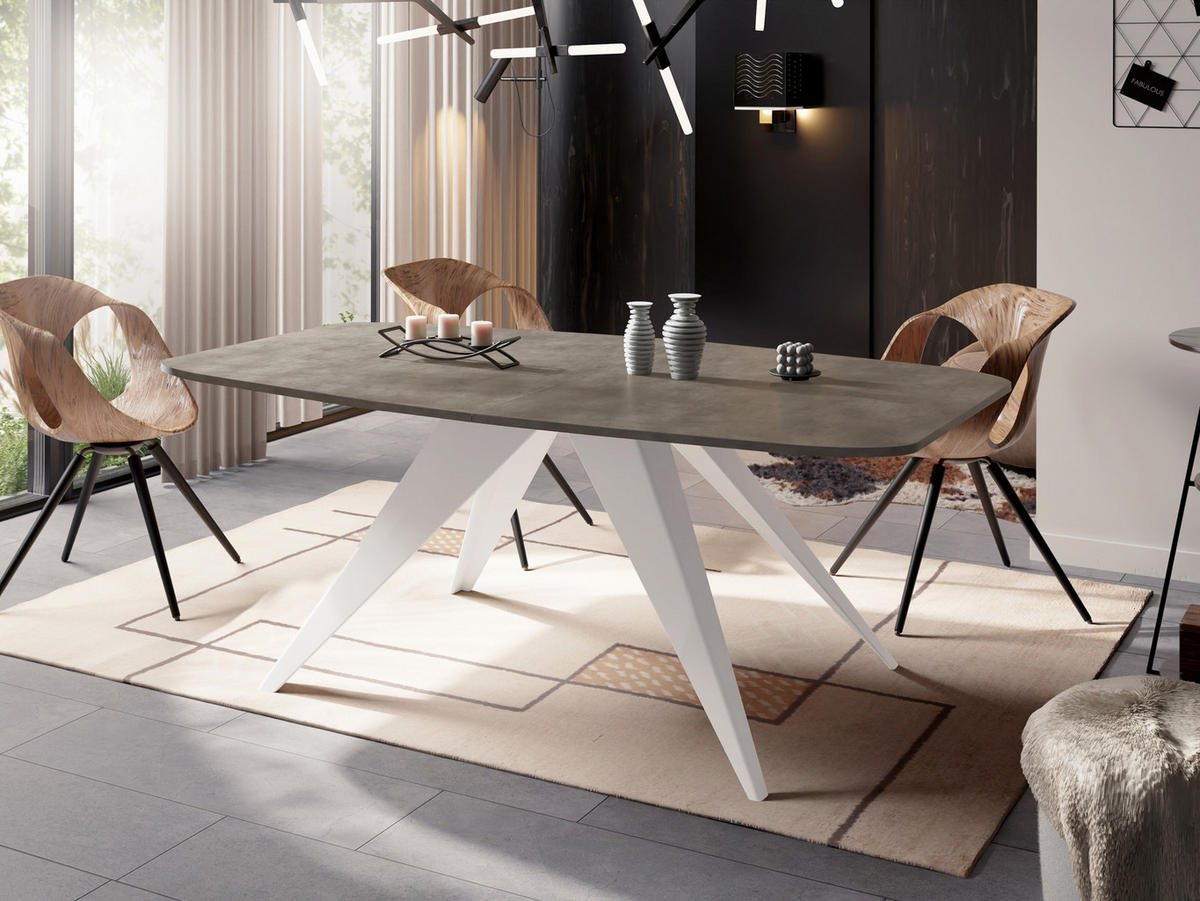 ESSTISCH Fatina rechteckig ausziehbar, Dunkelgrauer Chicago Beton 180-218/90/76 cm - Dunkelgrau/Weiß, Holzwerkstoff/Metall (180/90/76cm) - WFL GROUP