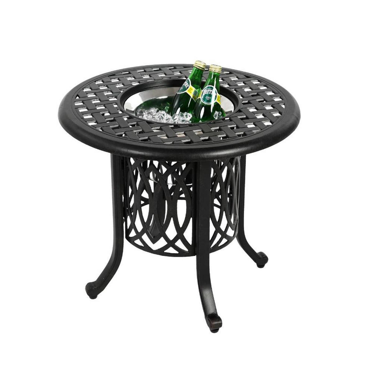 GARTENBEISTELLTISCH Ø55×49cm,Gartentisch mit Eisbehälter,Schwarz - Schwarz, Metall (55/55/49cm) - LVHOM